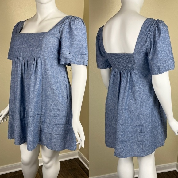 Draper James Womens Size XL Linen Cotton Chambray Mini Babydoll NEW Dress Ruffle - Picture 1 of 12